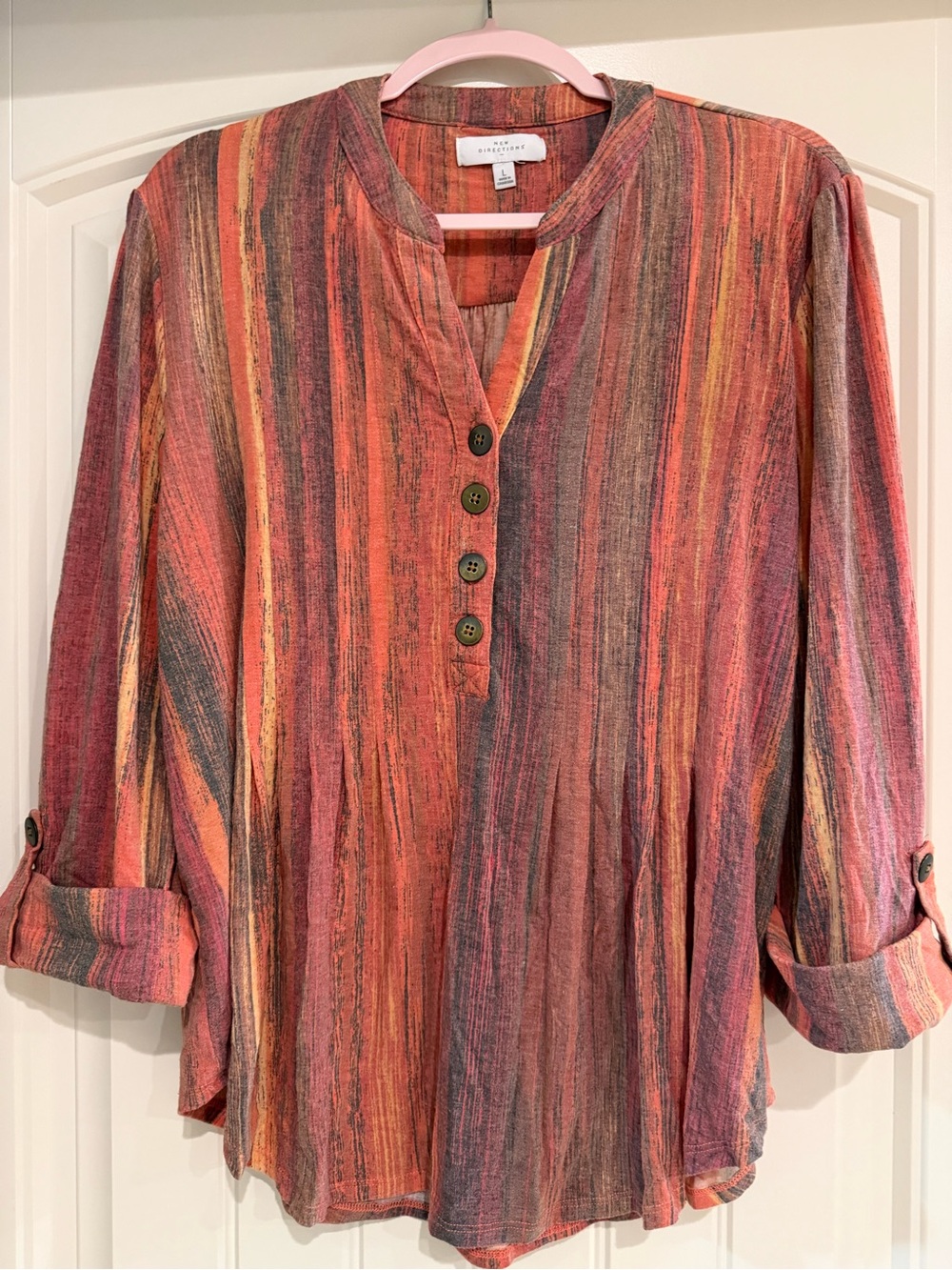 Anthropologie Rust Orange Multi-Stripe Button Henley Blouse